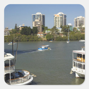 Pegatina Cuadrada Botes de Vapor, Río Brisbane, Brisbane,