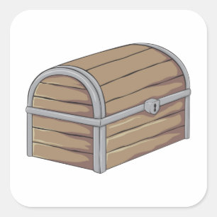 Pegatina Cuadrada Botón de madera antiguo de encargo del cofre del