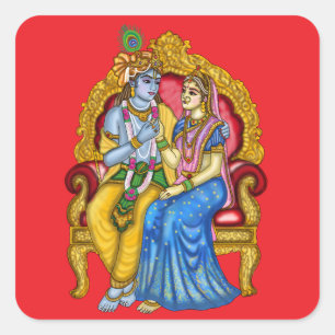 Pegatina Cuadrada Botón de Radha Krishna