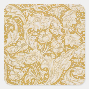 Pegatina Cuadrada Botón de soltero floral dorado de William Morris
