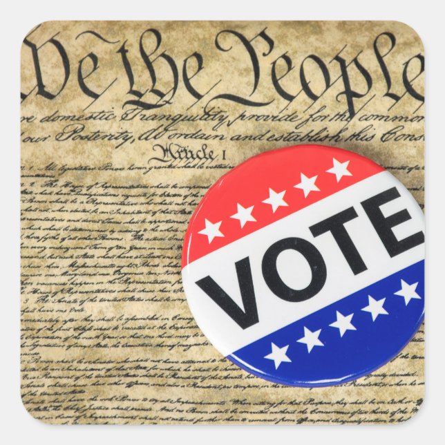 Pegatina Cuadrada Botón De Voto Sobre La Constitución De EEUU (Anverso)