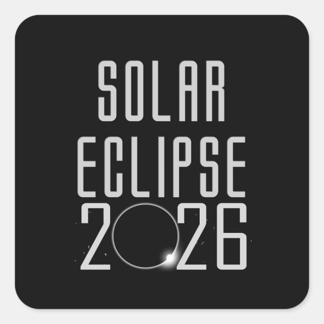 Pegatina Cuadrada Botón Eclipse solar 2026 (Anverso)