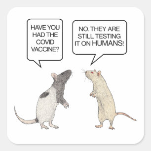 Pegatina Cuadrada Botón Funny de Lab Rat Covid Vaccine