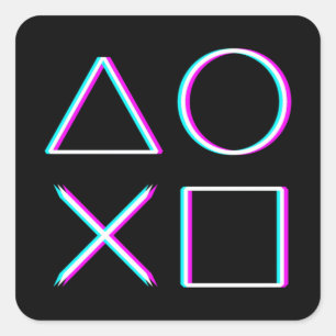 Pegatina Cuadrada Botones de Controlador Arte Glitch Neon Gamer