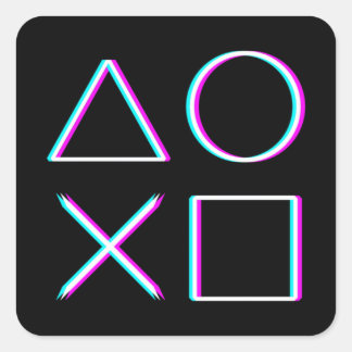 Pegatina Cuadrada Botones de Controlador Arte Glitch Neon Gamer