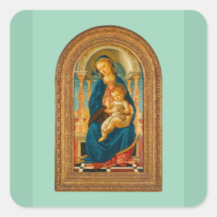 Pegatina Cuadrada Botticelli (1445-1510) Madonna & Child Enthroned