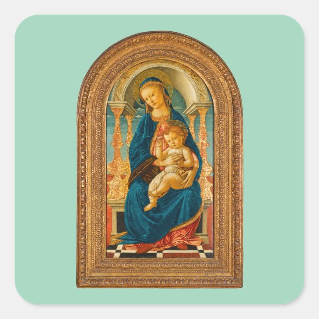 Pegatina Cuadrada Botticelli (1445-1510) Madonna & Child Enthroned (Anverso)