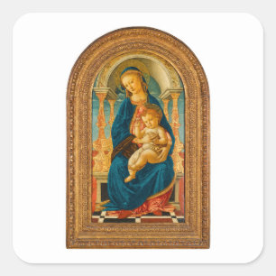 Pegatina Cuadrada Botticelli (1445-1510) Madonna & Child Enthroned
