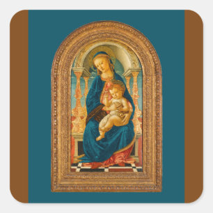 Pegatina Cuadrada Botticelli 1445-1510 Madonna y niño de coronación
