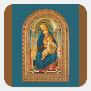 Pegatina Cuadrada Botticelli 1445-1510 Madonna y niño de coronación