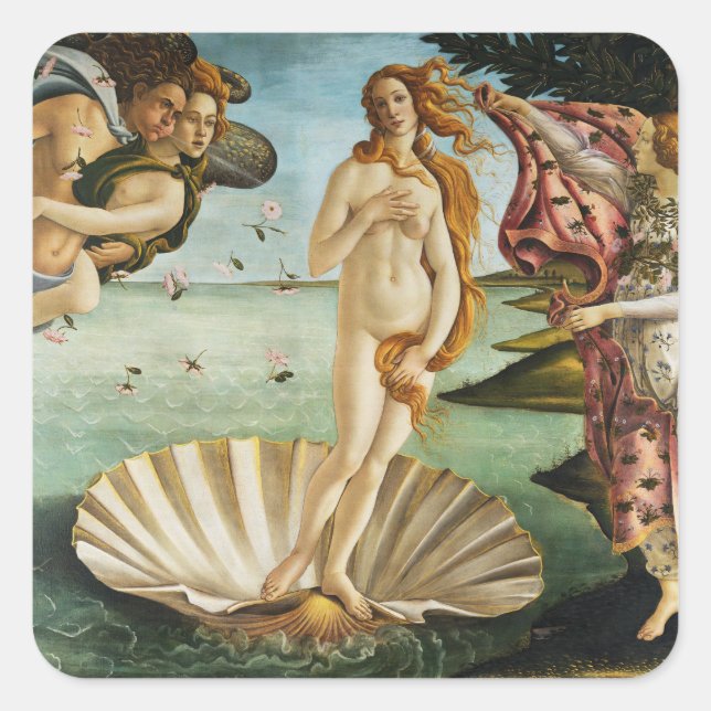 Pegatina Cuadrada BOTTICELLI - El nacimiento de Venus 1483 (Anverso)