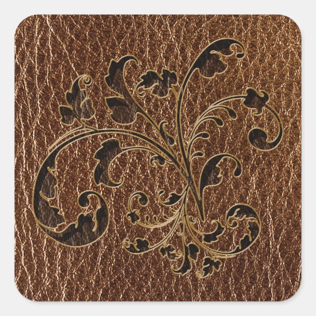 Pegatina Cuadrada Bouquet con aspecto de cuero 2 (Anverso)