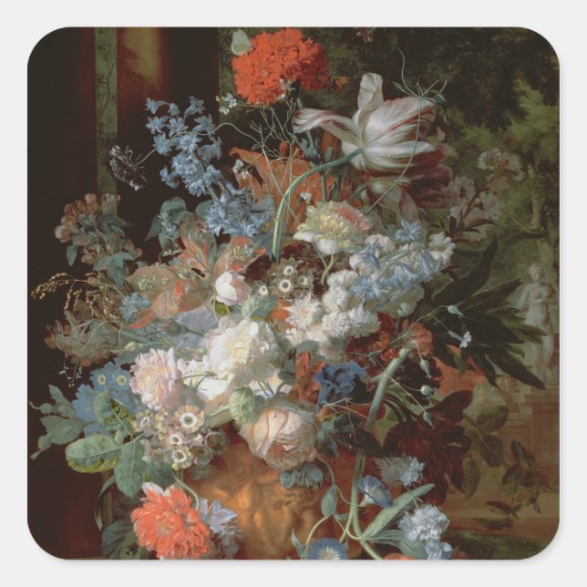 Pegatina Cuadrada Bouquet de flores en un paisaje (Anverso)