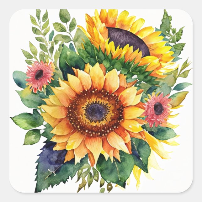 Pegatina Cuadrada Bouquet de girasoles - Decoración casera francesa (Anverso)