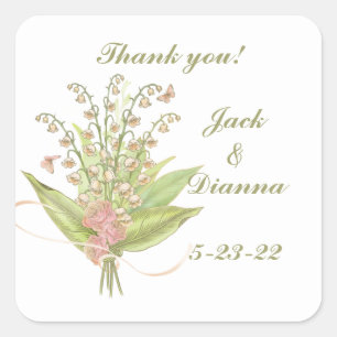 Pegatina Cuadrada Bouquet de la primavera acuarela Gracias Boda