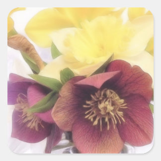 Pegatina Cuadrada Bouquet de primavera - Hellebores y Daffodils