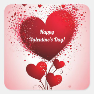 Pegatina Cuadrada Bouquet globo de corazones rojos