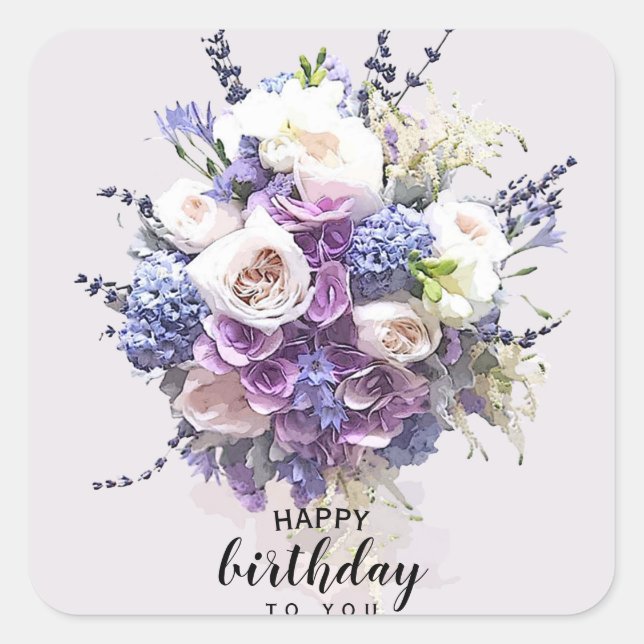 Pegatina Cuadrada Bouquet vintage | Caligrafía de cumpleaños persona (Anverso)