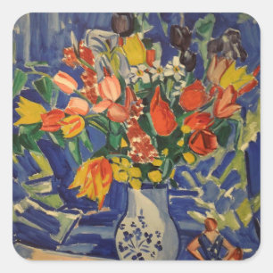Pegatina Cuadrada Bouquet vintage con figuras en el fondo