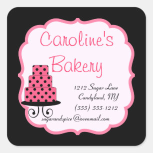 Pegatina Cuadrada Boutique Baking and Bakery, negro y rosa