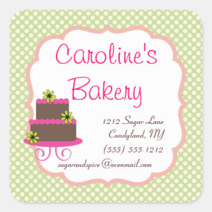 Pegatina Cuadrada Boutique Baking and Bakery, Punto Verde del Polka