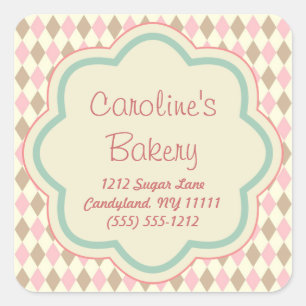 Pegatina Cuadrada Boutique Baking Bakery, Geométrica Marrón Rosa