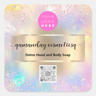 Pegatina Cuadrada Boutique Online Shop Makeup Holograph QR Code Logo