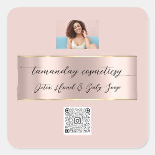 Pegatina Cuadrada Boutique Online Shop Rosa QR Code Logo Photo