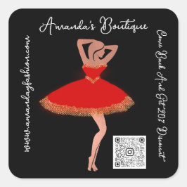 Pegatina Cuadrada Boutique Shop Clothing Qr Code Red Gold Black