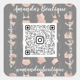 Pegatina Cuadrada Boutique Shop Lingerie QrCode Logo Body Gray Rosa