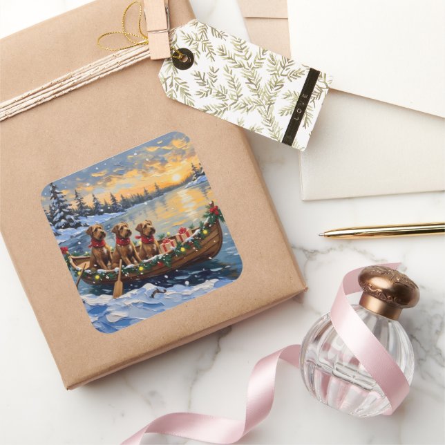 Pegatina Cuadrada Bouvier des Flandres Christmas Boat Holiday (Regalar)