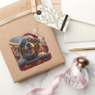 Pegatina Cuadrada Bouviers des Flandres Dog Roller Coaster Navidades