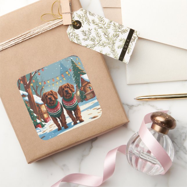 Pegatina Cuadrada Bouviers des Flandres Dogs Christmas Snow Holiday  (Regalar)