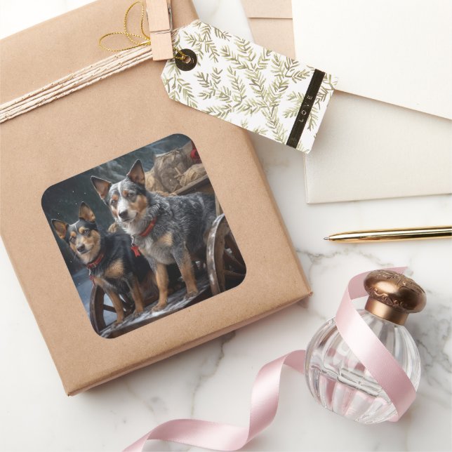 Pegatina Cuadrada Bovino Australiano Decoración de Navidades Snowy S (Regalar)