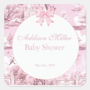 Pegatina Cuadrada Bow Floral Rosa Coquette Bebé Niña Ducha Napa