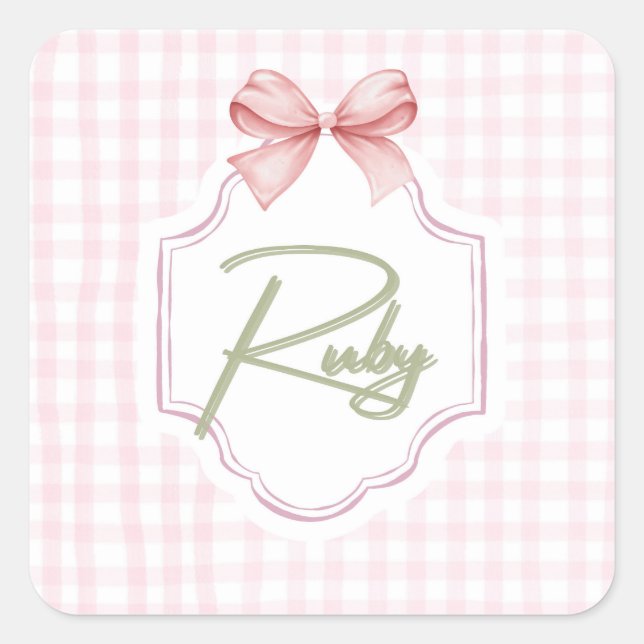 Pegatina Cuadrada Bow&Gingham (Anverso)
