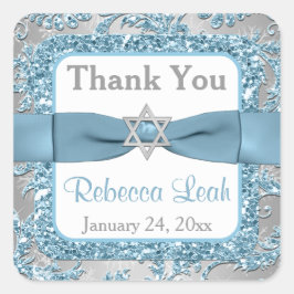 Pegatina Cuadrada Bow IMPRESO - Bat Mitzvah, el blanco de las maravi