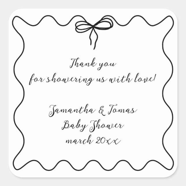 Pegatina Cuadrada Bow Modern Minimalista Neutral Baby Shower (Anverso)
