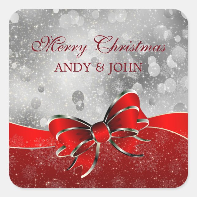 Pegatina Cuadrada Bow Rojo Y Plateado (Anverso)