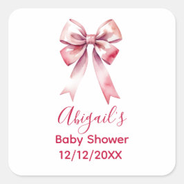 Pegatina Cuadrada Bow Rosa Coquette Girl Shower