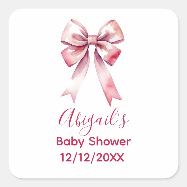 Pegatina Cuadrada Bow Rosa Coquette Girl Shower (Anverso)