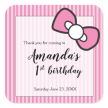 Bow rosa, franjas, gracias, primer cumpleaños
