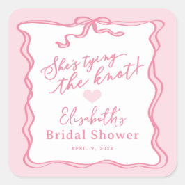 Pegatina Cuadrada Bow rosado retro que está atando el nudo