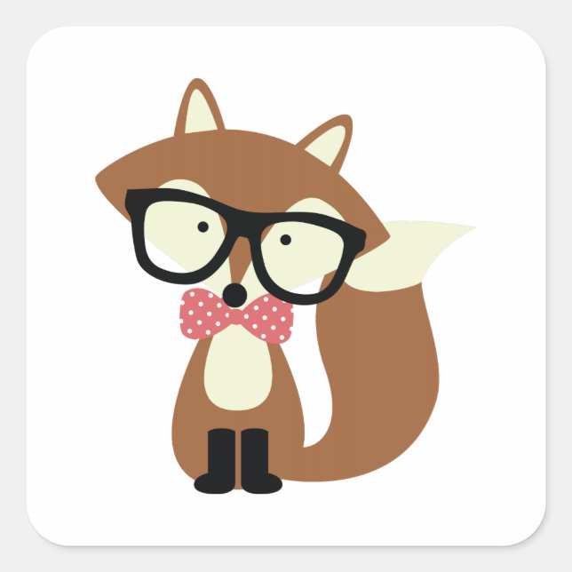 Pegatina Cuadrada Bow Tie and Glasses Hipster Brown Fox personalizad (Anverso)