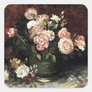 Pegatina Cuadrada Bowl con peonías y Rosas - Gogh