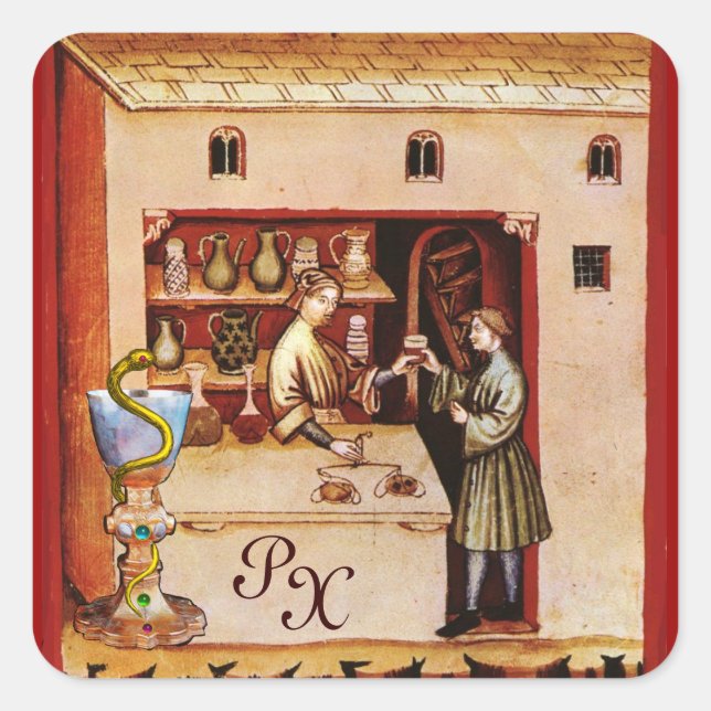 Pegatina Cuadrada BOWL DE HYGEIA MONOGRAM Medicina, Farmacia (Anverso)