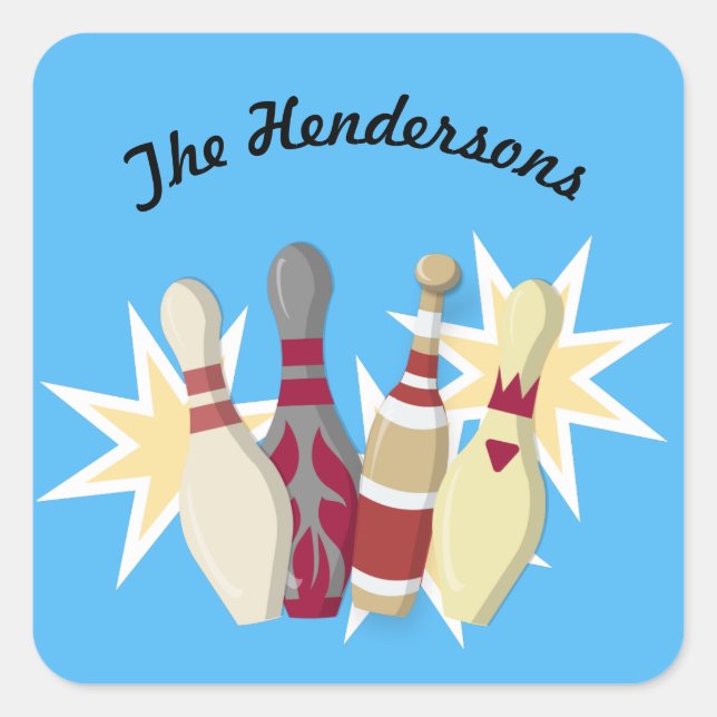 Pegatina Cuadrada Bowling de estilo vintage (Anverso)