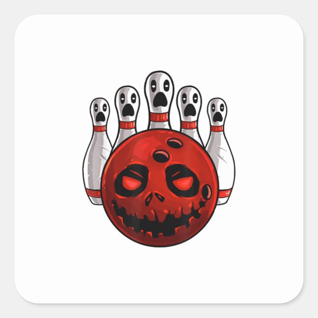 Pegatina Cuadrada Bowling de Halloween Bowler Bowlingween Pun T-Shir (Anverso)