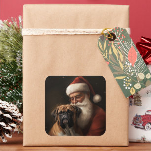 Pegatina Cuadrada Boxeador con Claus de Santa Navideño Festivo