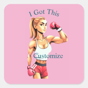 Pegatina Cuadrada Boxeadora Femenina En Forma Thunder_Cove